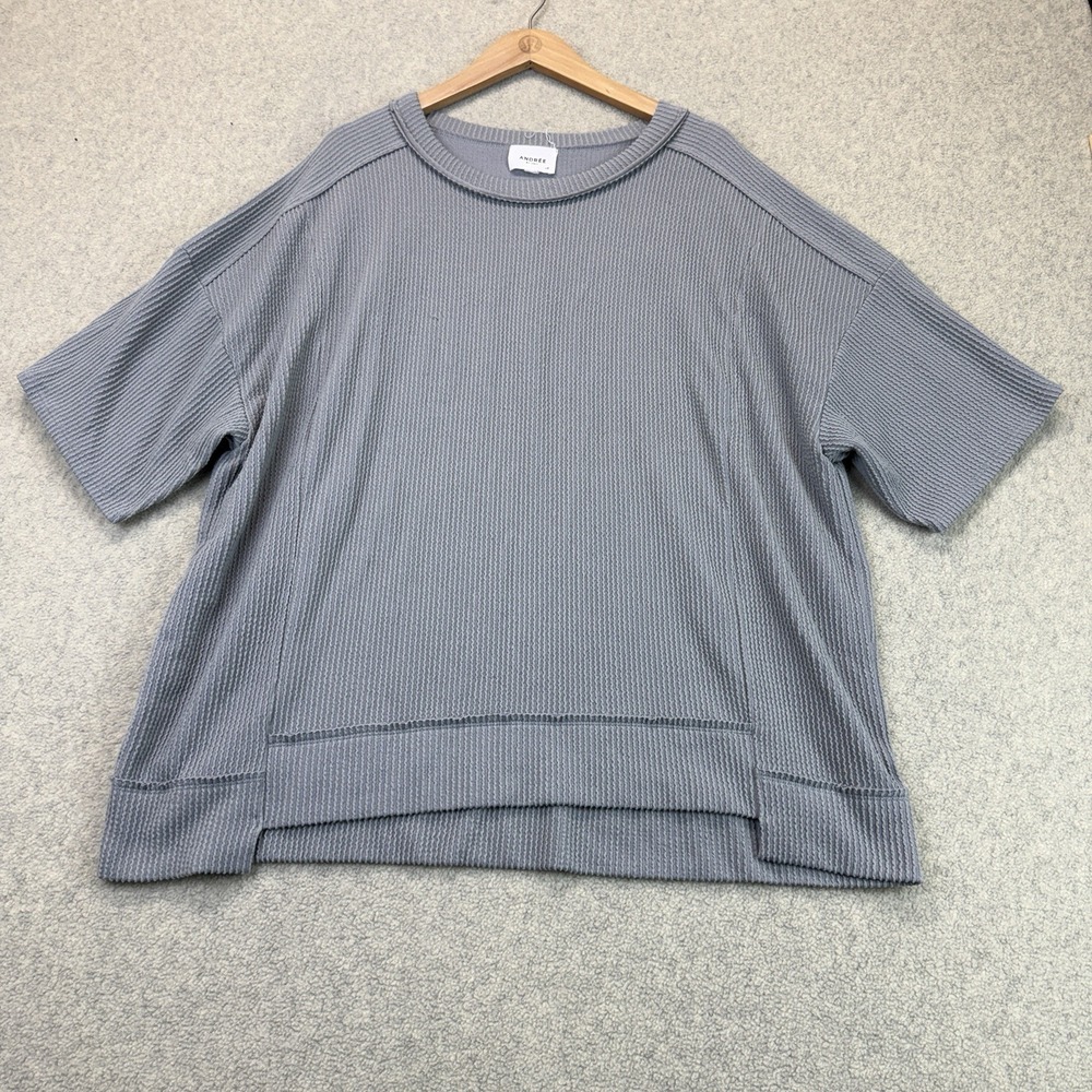 Andrée by Unit Women's Gray Textured Waffle Knit Short Sleeve Top Size XL